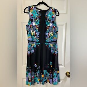 NWT London Times Sz 12 Black and Blue Floral Knee Length Dress